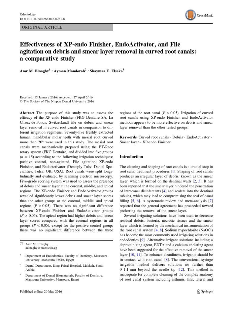 Effectiveness of XPEndo Finisher, EndoActivator PDF Mouth Dentistry