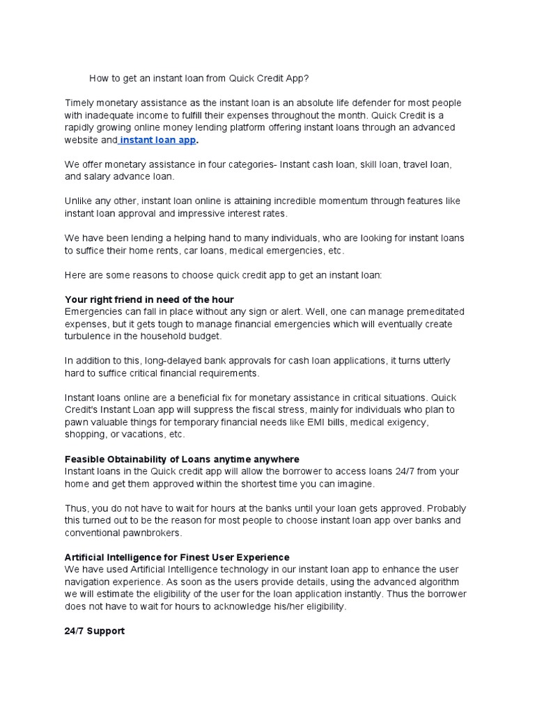 How To Get An Instant Loan From Quick Credit App | PDF | Loans | Credit