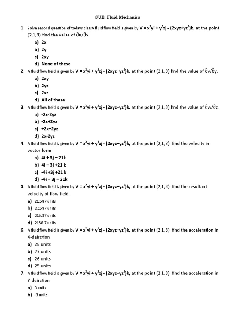 Fluid Mechanics Problems and Solutions | PDF | Acceleration | Dynamics ...