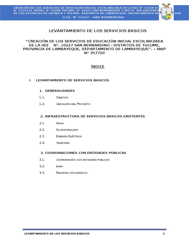 Informe de Servicios Básicos en San Bernardino | PDF | Agua y política ...