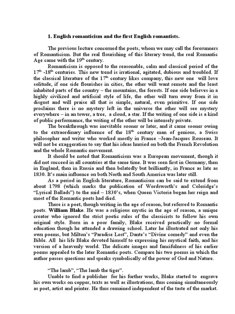 The Rise of English Romanticism | PDF | William Blake | Romanticism