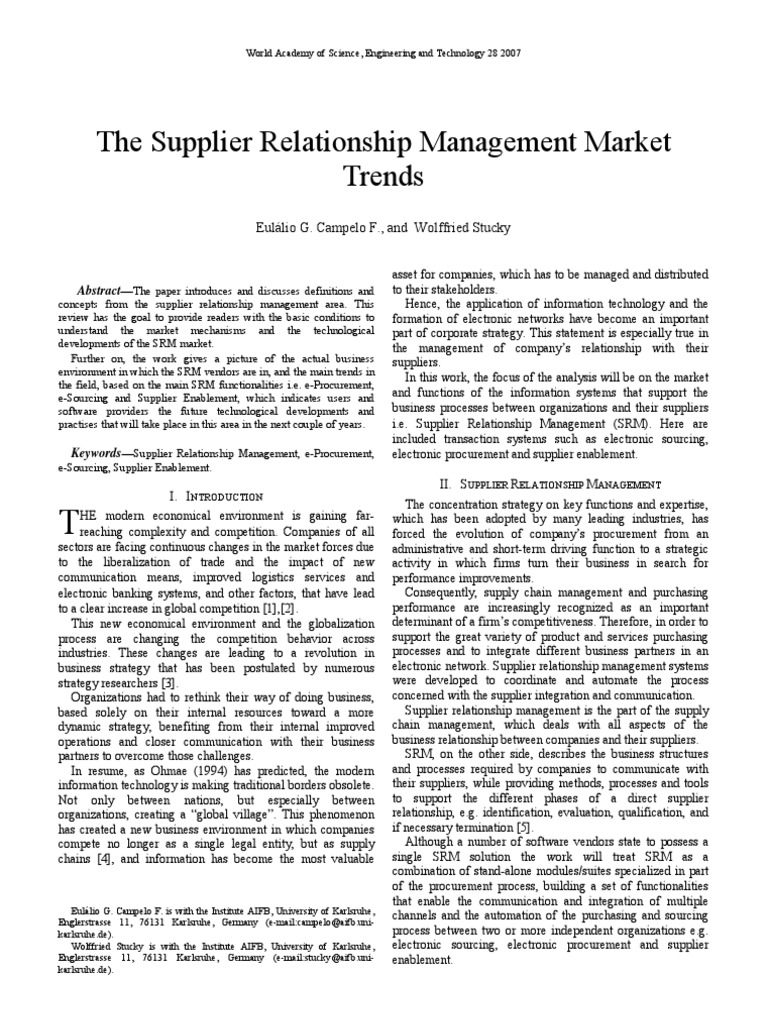 Supplier Relationship Management Trends | PDF | Procurement | Supply Chain