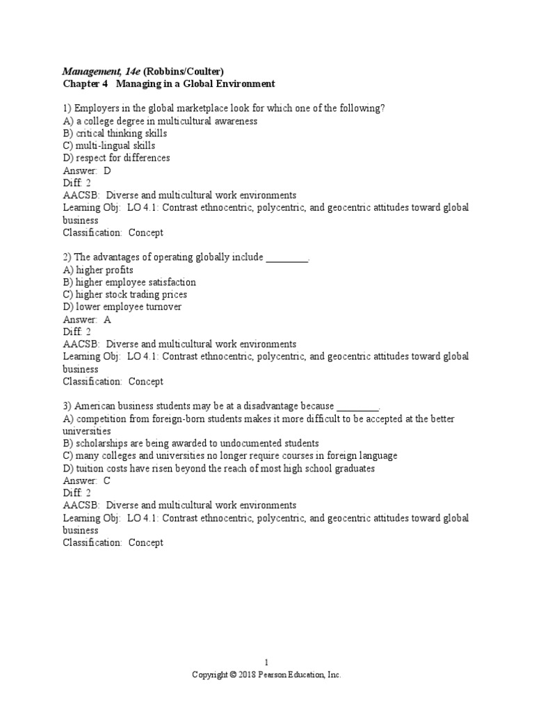 Chapter 4 Managing in A Global Environment: Management, 14e (Robbins ...