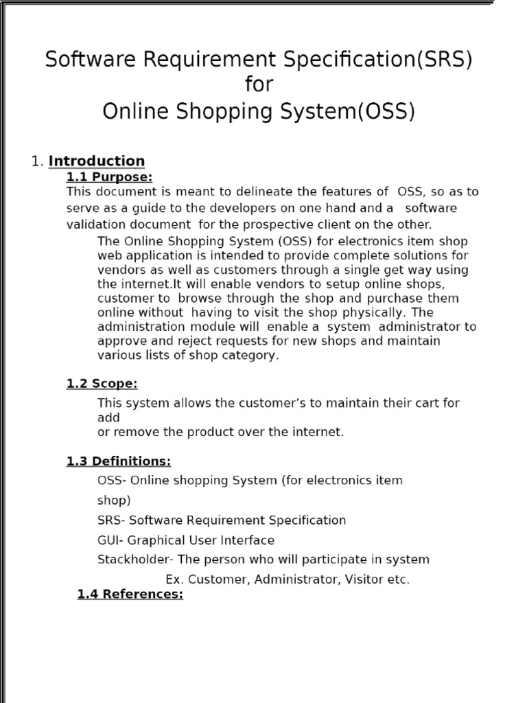 Software Requirement Specification (SRS) For Online Shopping System ...