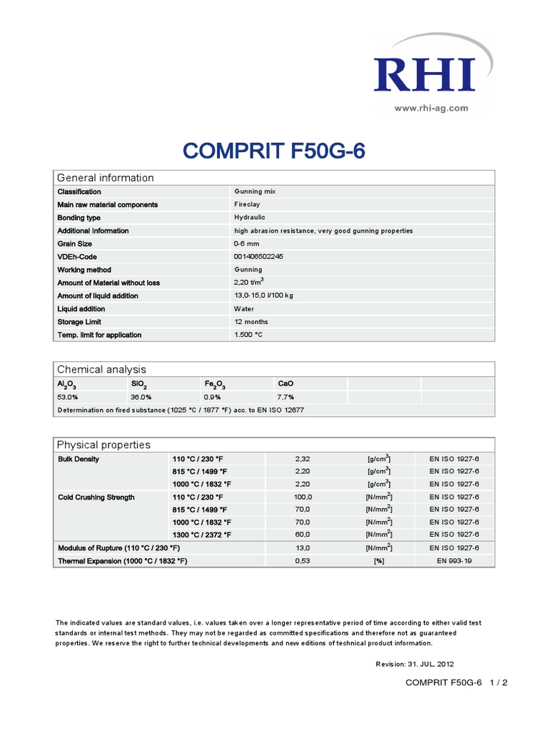 Comprit F50G-6: General Information | PDF | Density | Chemical Product ...