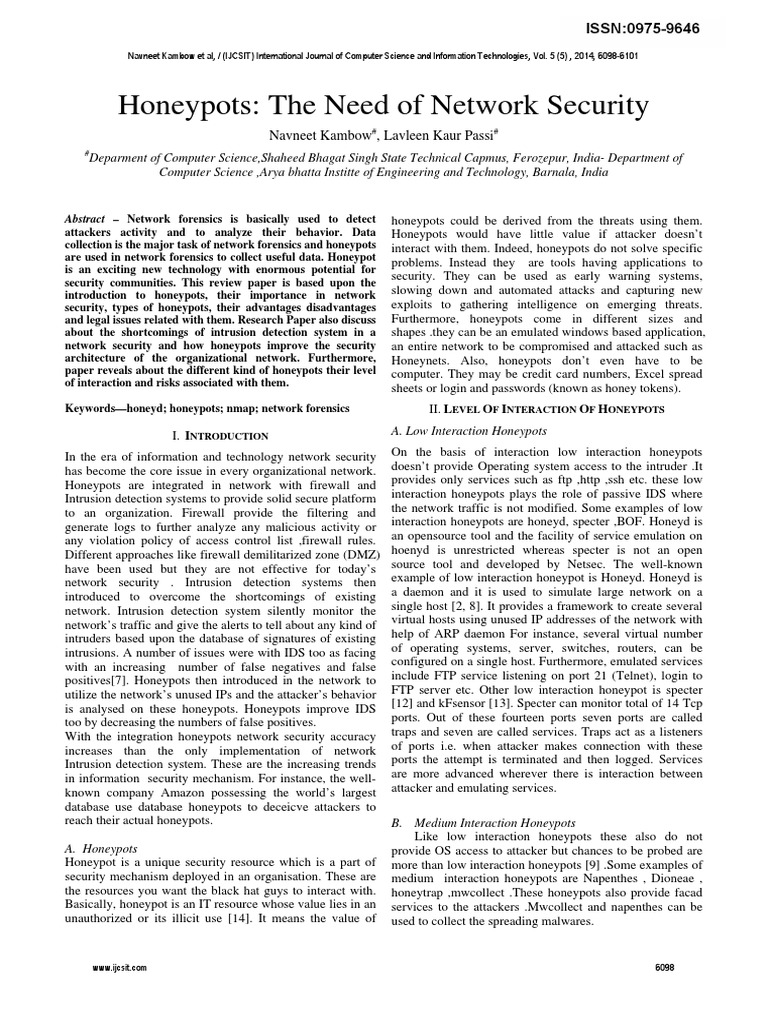 Honeypots The Need of Network Security Navneet Kambow, Lavleen Kaur