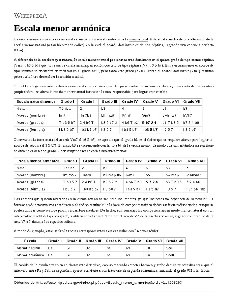 Escala Menor Armónica | PDF | Escala (música) | Acorde (Música)