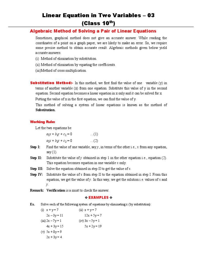 Linear Equation in Two Variables - 3 | PDF | Equations | Numerical Analysis