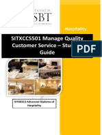 SITXCCS501 Manage Quality Customer Service - Student Guide: Hospitality