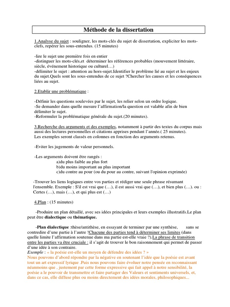 Méthodologie De Dissertation Schémas D opposition Plan à La Française Methode de La Dissertation | PDF | Poésie | Sujet (Grammaire)
