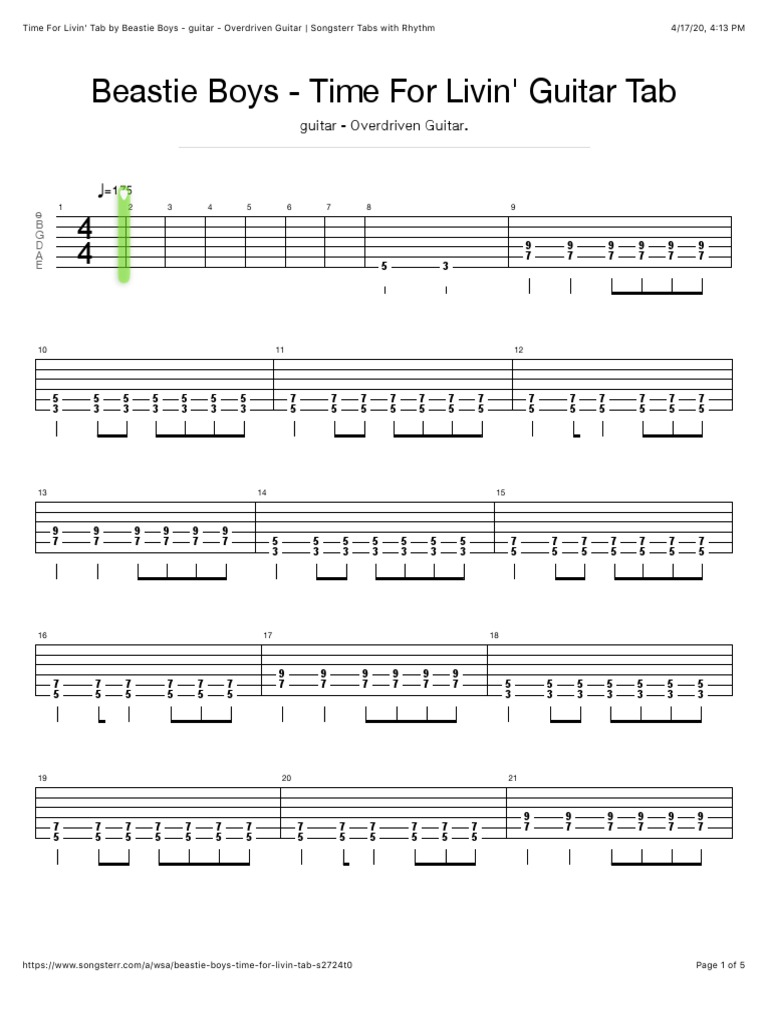 Time For Livin Tab By Beastie Boys Guitar Overdriven Guitar Songsterr Tabs With Rhythm Musical Compositions Sound