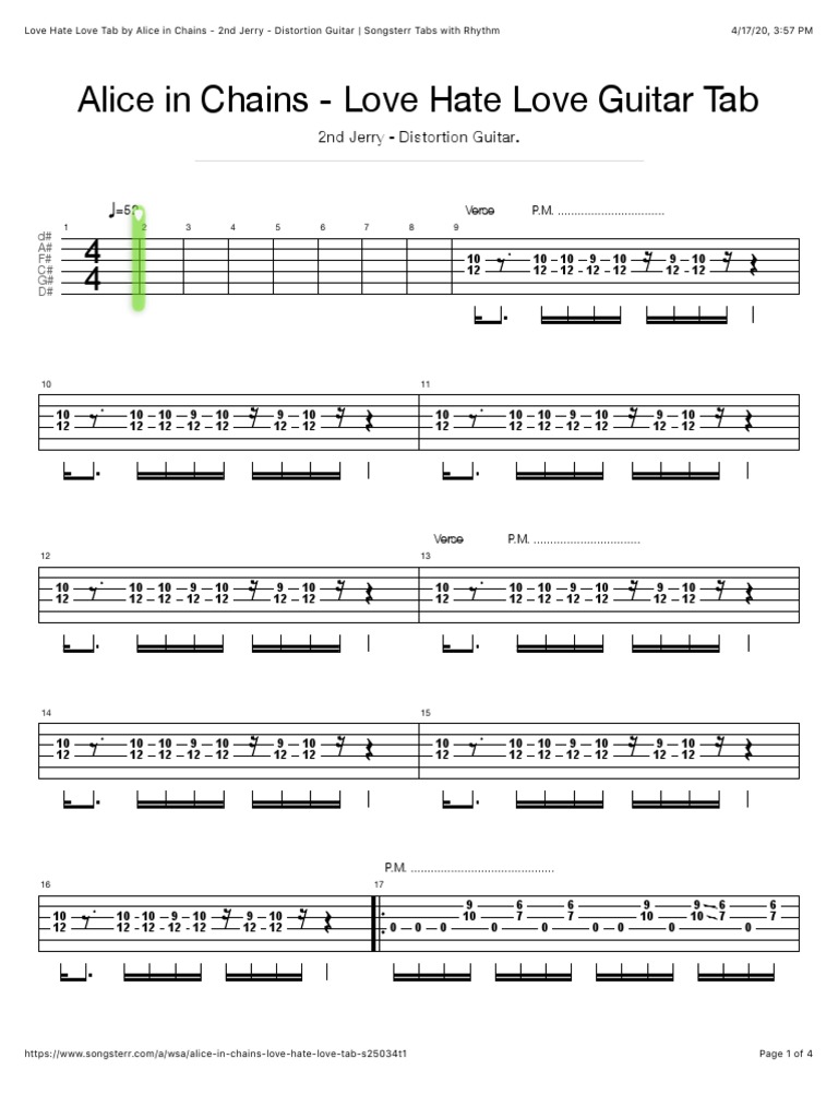Love Hate Love Tab By Alice In Chains 2nd Jerry Distortion Guitar Songsterr Tabs With Rhythm Pdf Rock Music