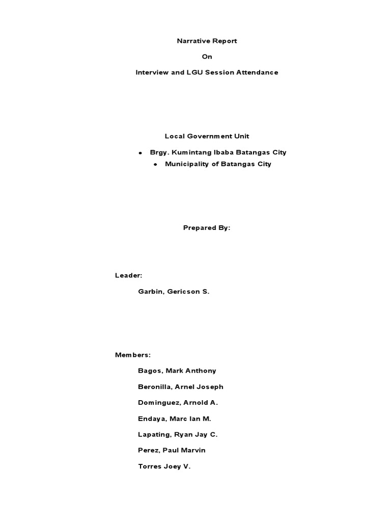Kumintang Ibaba LGU Interview Report | PDF | Government