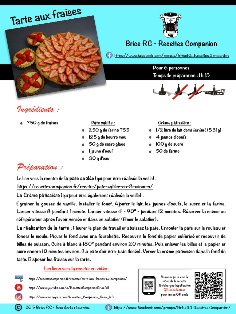 Crème Pâtissière Companion Pour Tarte Au Fraise Recette Tarte Aux Fraises Brice RC | PDF | Costarde | Ingrédients  alimentaires