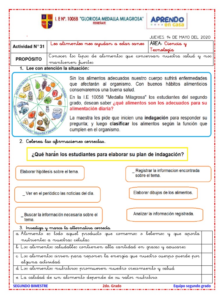 Actividades de Alimentos para 2do Grado | PDF | Alimentos | Nutrición