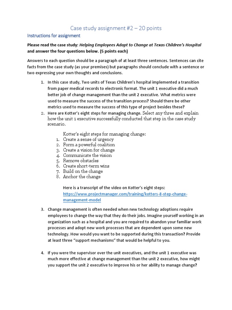 Case Study Assignment #2 - 20 Points | PDF | Change Management ...