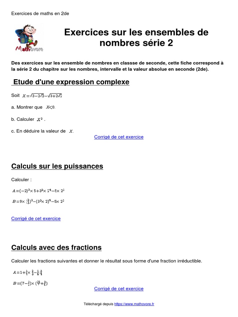 Ensembles De Nombres Seconde Exercices Corrigés Pdf Exercices Sur Les Ensembles de Nombres Serie 2 PDF | PDF