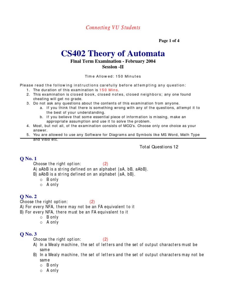 Cs402 Collection of Old Papers | PDF | Metalogic | Formal Methods