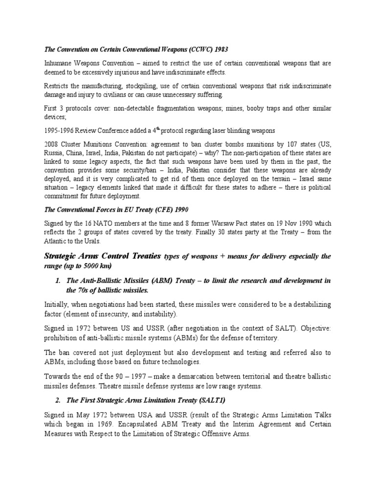 Strategic Arms Control Treaties The Convention On Certain Conventional