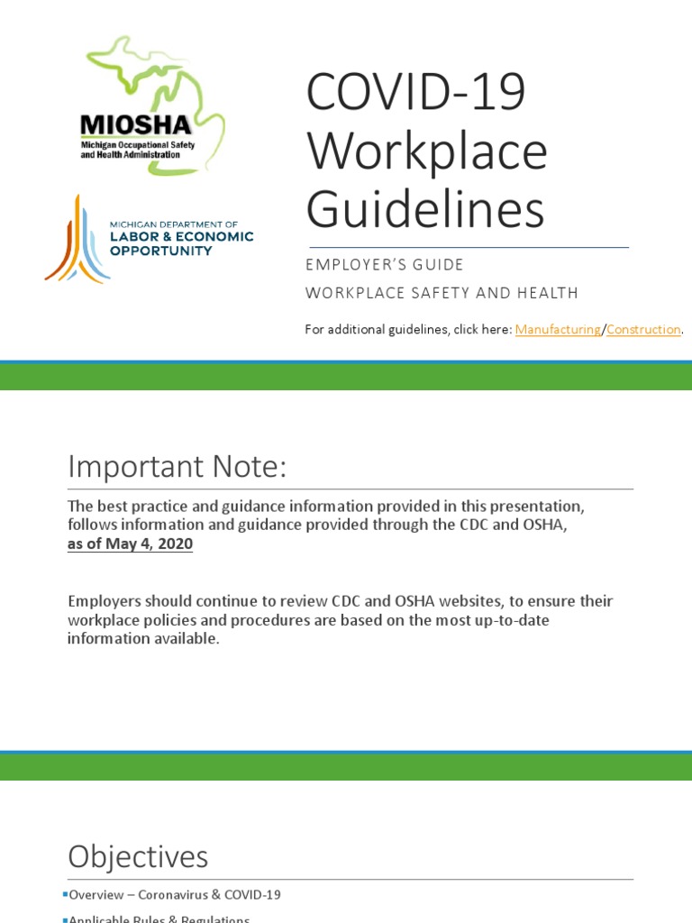 MIOSHA Guidelines For Employers As People Return To Work | PDF ...