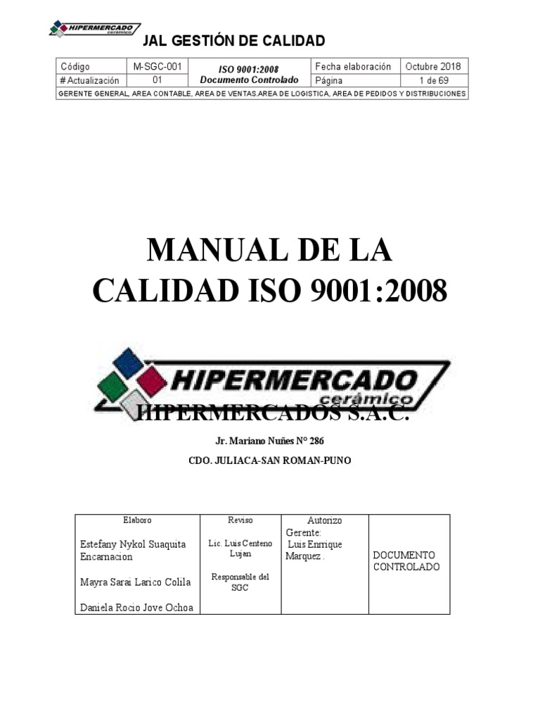 Manual de Calidad ISO 9001:2008 | PDF | Sistema de manejo de calidad ...
