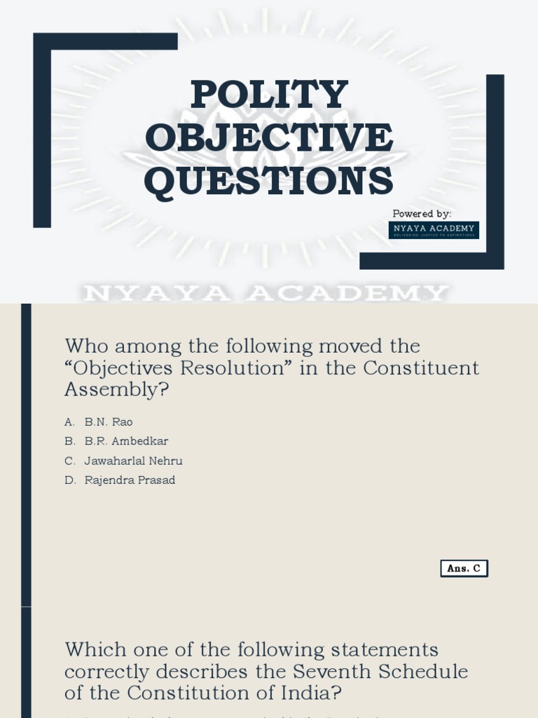 Indian Polity Objective Questions | PDF | Jawaharlal Nehru ...