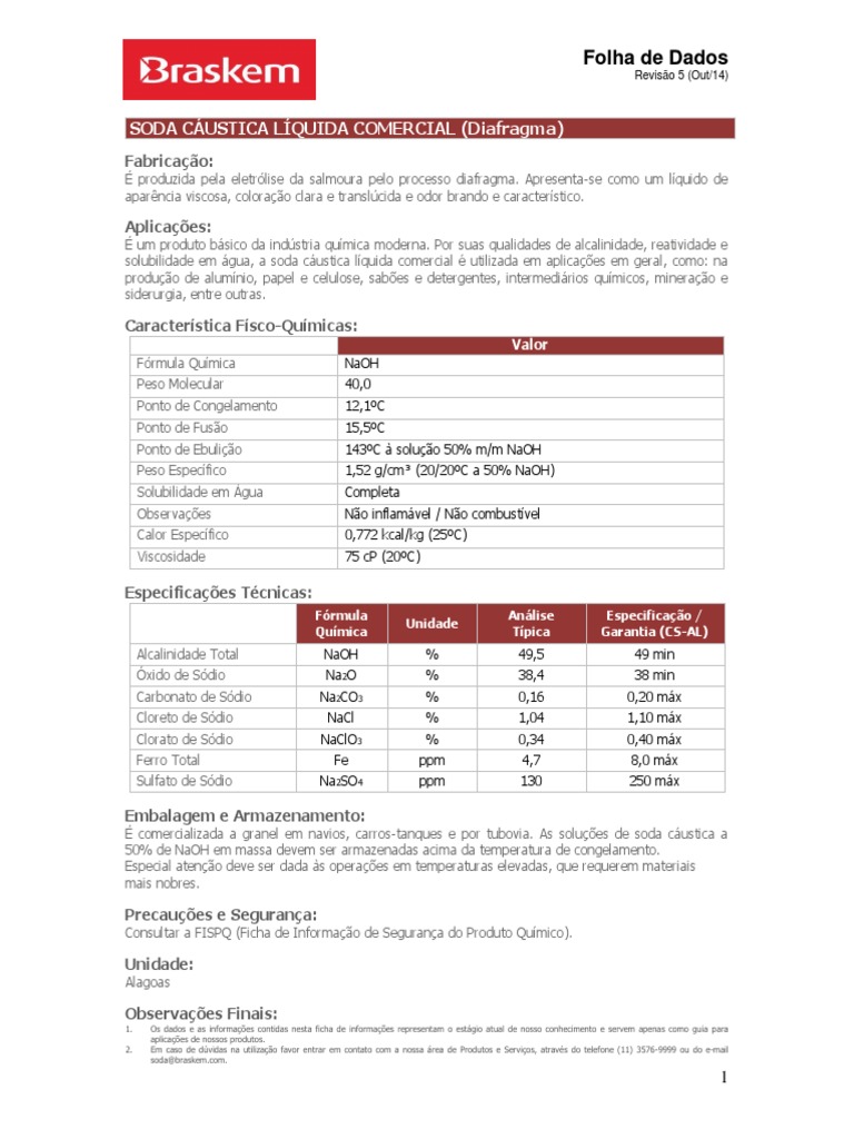 Composição da Soda Cáustica Líquida | PDF | Carbonato de sódio ...
