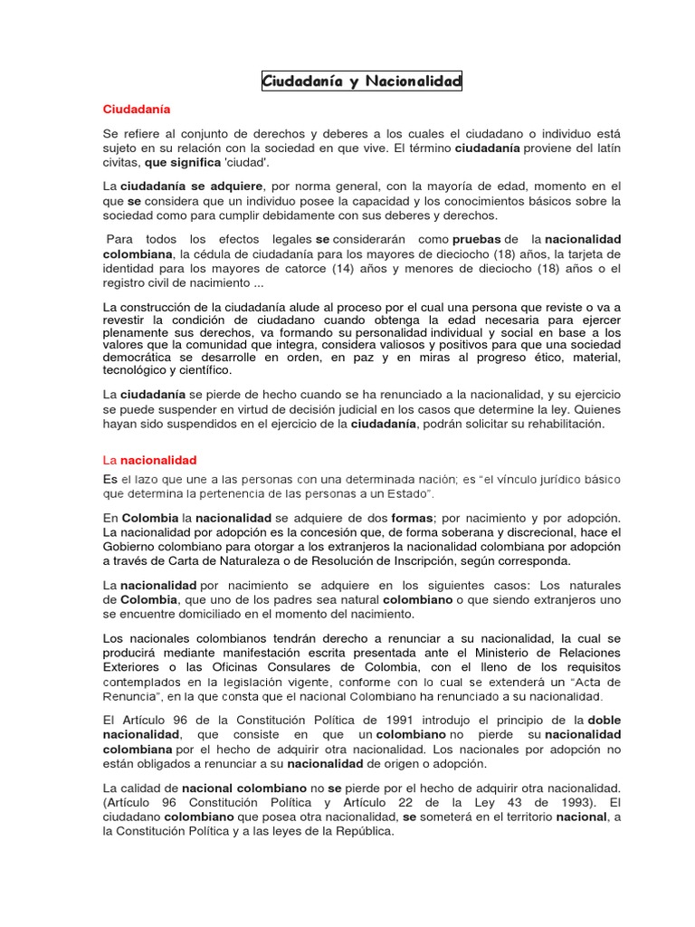 Ciudadania Y Nacionalidad Comprimido Nacionalidad Ciudadania