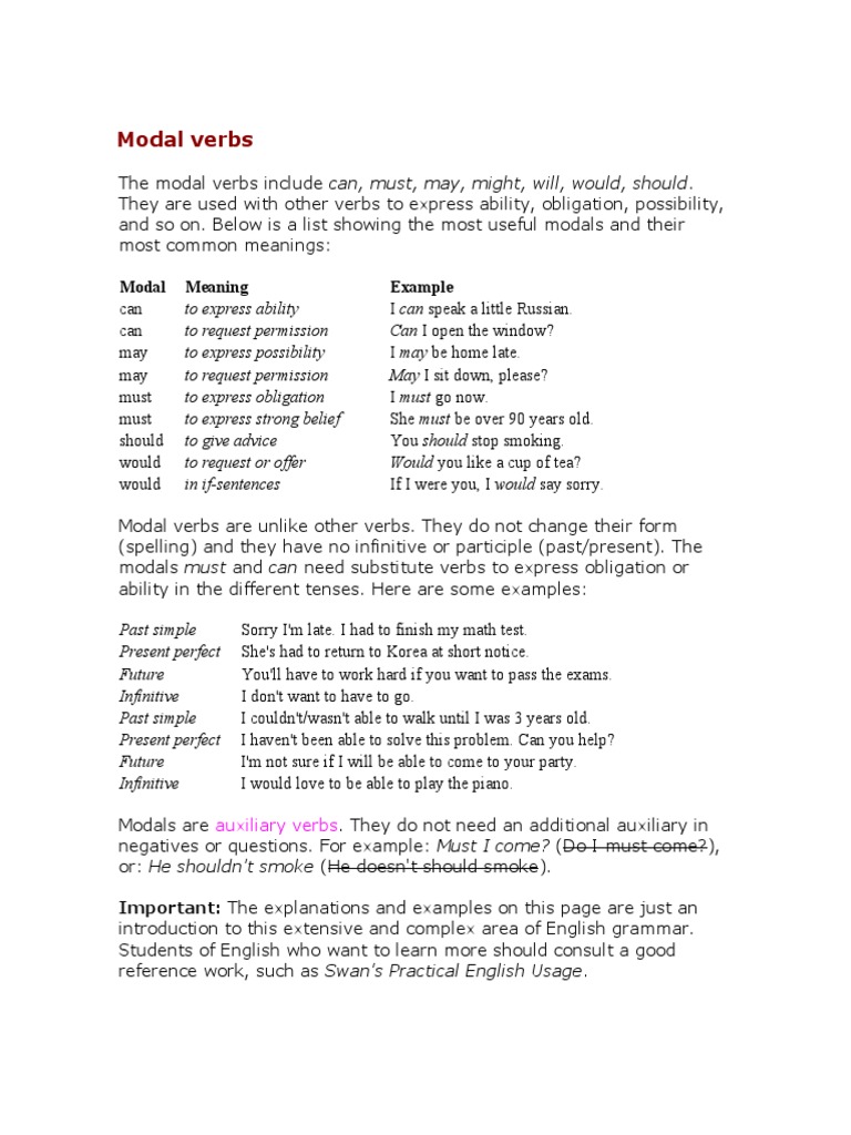 Modal Verbs Pdf Semantics Morphology