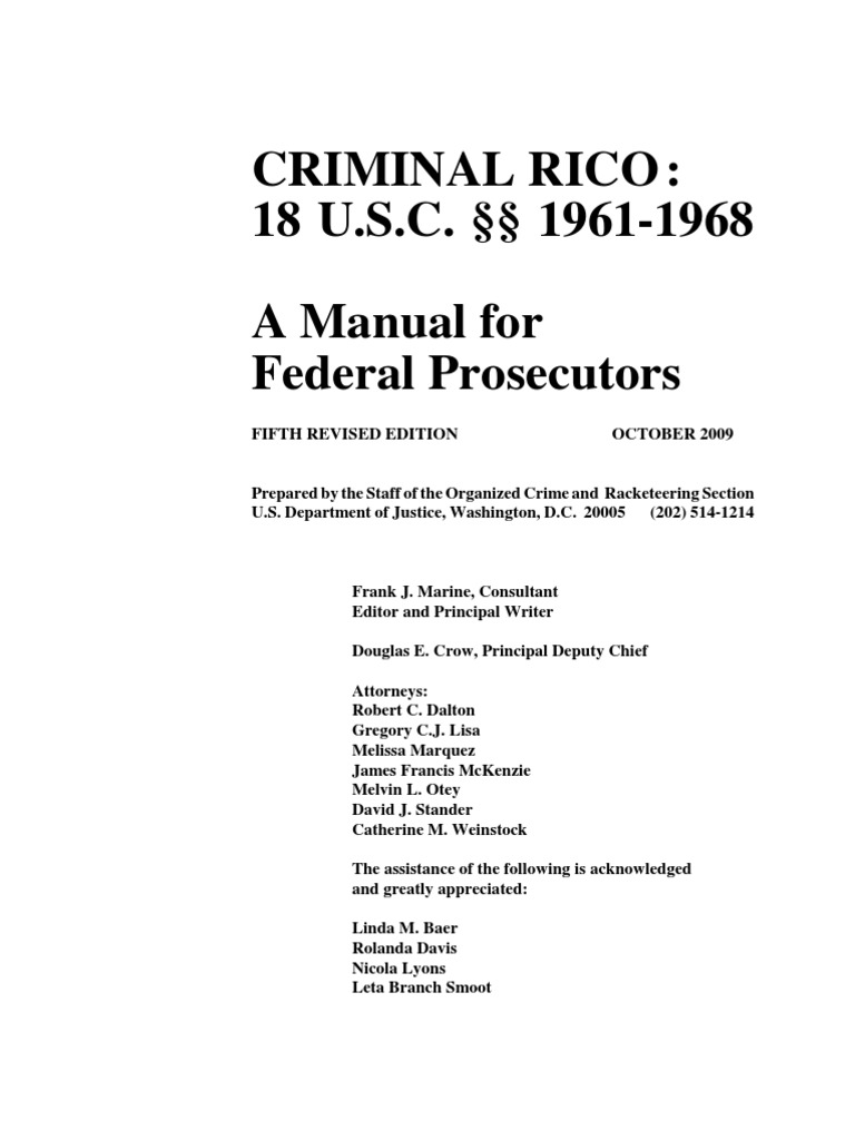Criminal RICO Manual For Federal Prosecutors | PDF | Racketeer ...