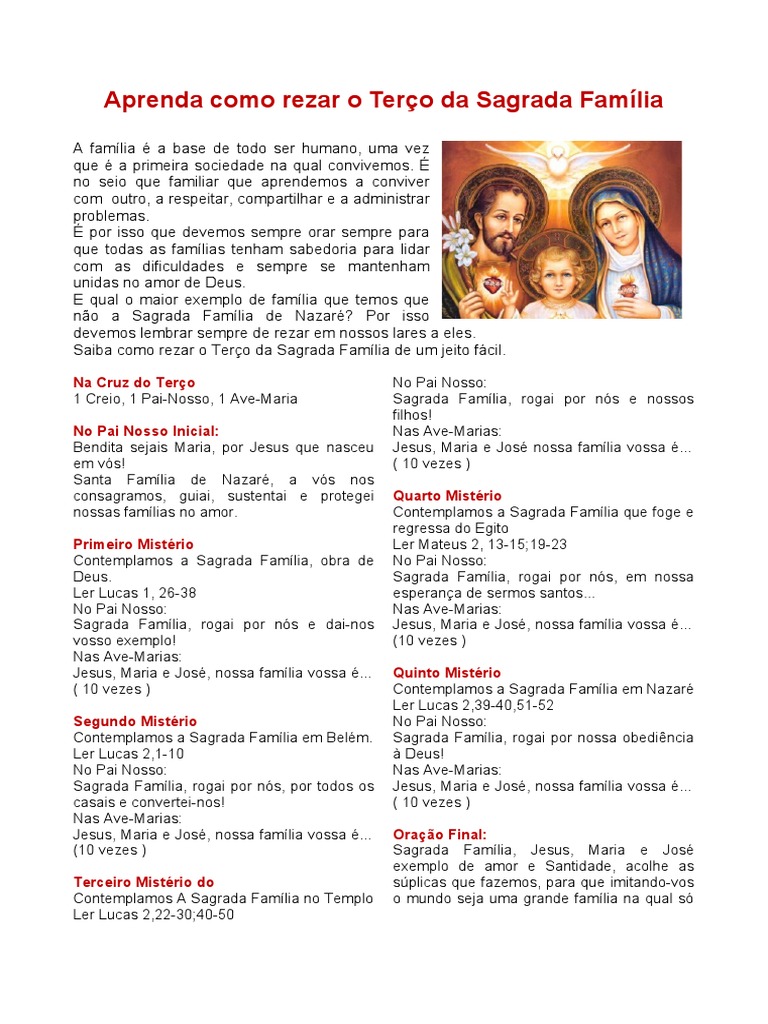 Terço Da Sagrada Família de Nazaré | PDF | Oração do Senhor | Rosário