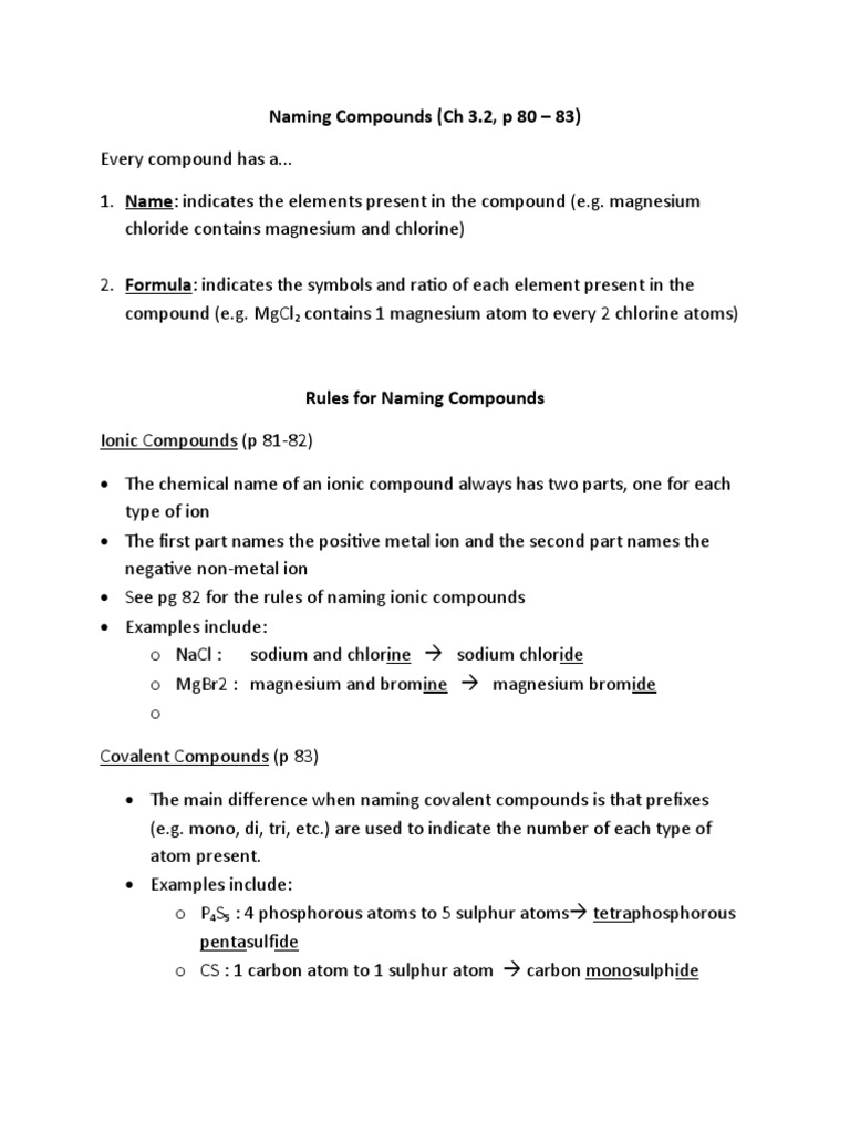Naming Ionic and Covalent Compounds | PDF