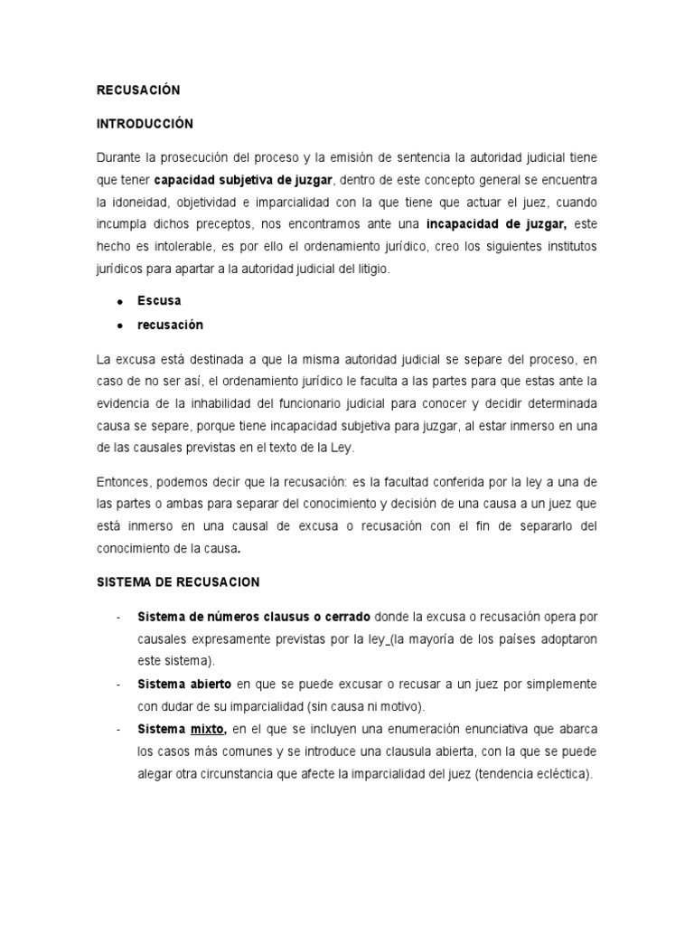 Definición y Causales de Recusación | PDF | Ley procesal | Juez
