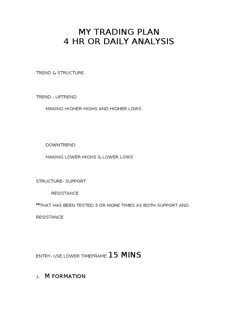 My Trading Plan 4 HR or Daily Analysis: 15 Mins | PDF | Business