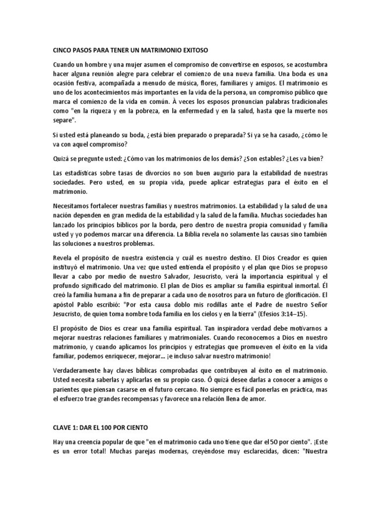 Cinco Pasos para Tener Un Matrimonio Exitoso | PDF | Matrimonio | Amor, image size:768x1024