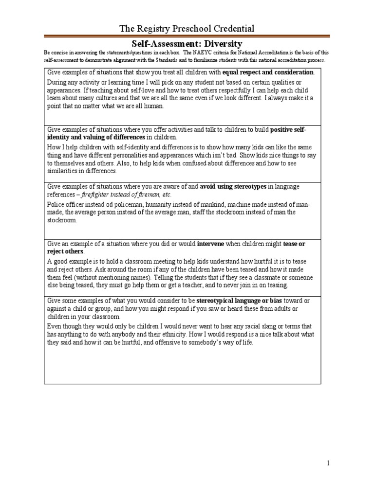 Pre Self Assessment Diversity 1 | PDF | Stereotypes | Gender