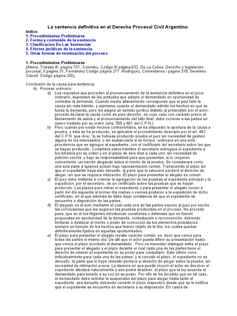 La Sentencia Definitiva en El Derecho Procesal Civil Argenti | PDF