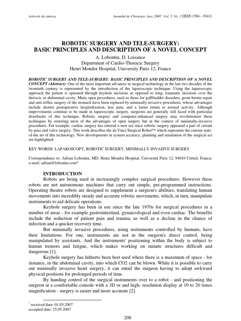 01 Robotic Surgery and Telesurgery | PDF | Science & Mathematics