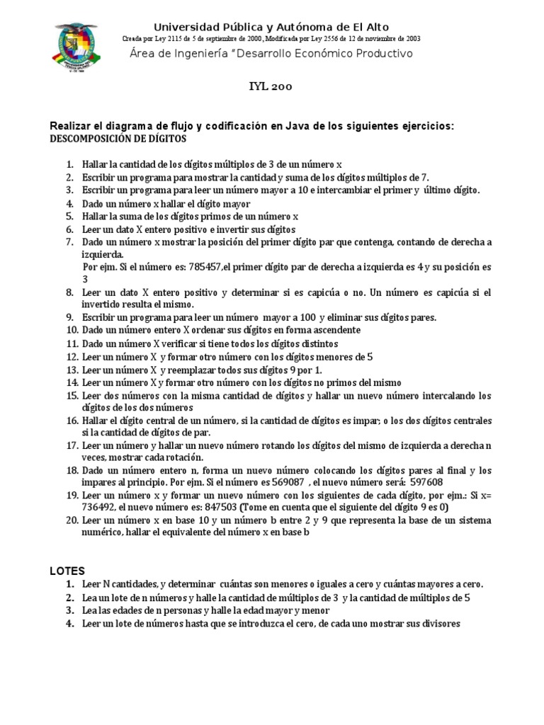 Ejercicios de Programación en Java | PDF | Enseñanza de matemática ...