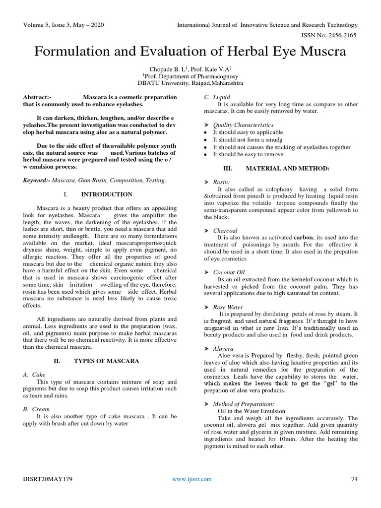 Formulation and Evaluation of Herbal Eye Muscra PDF Dermatitis