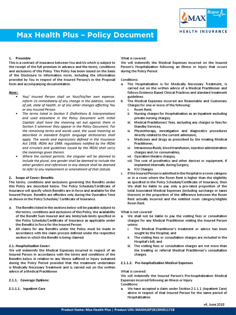 Max Health Plus Policy Overview | PDF | Deductible | Insurance