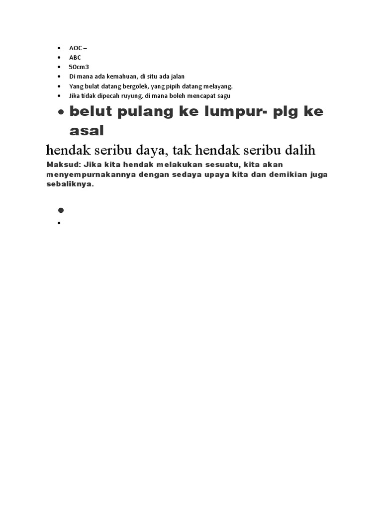Belut Pulang Ke Lumpur Plg Ke Asal Hendak Seribu Daya Tak Hendak Seribu Dalih Pdf
