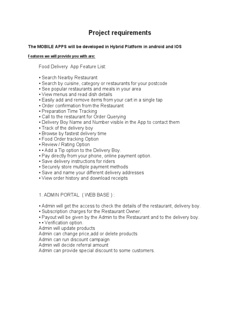 Project Requirements: The MOBILE APPS Will Be Developed in Hybrid ...