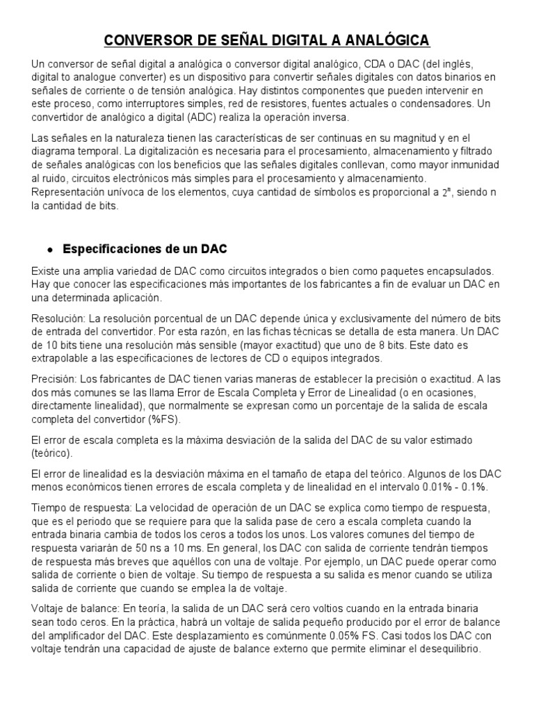 Conversor De Señal Digital A Analógica Pdf Convertidor Digital A