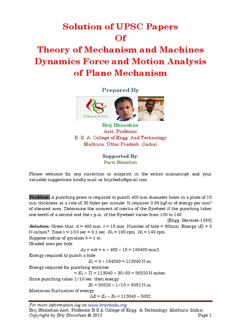 3 - Dynamics Force and Motion Analysis of Plane Mechanism | PDF ...