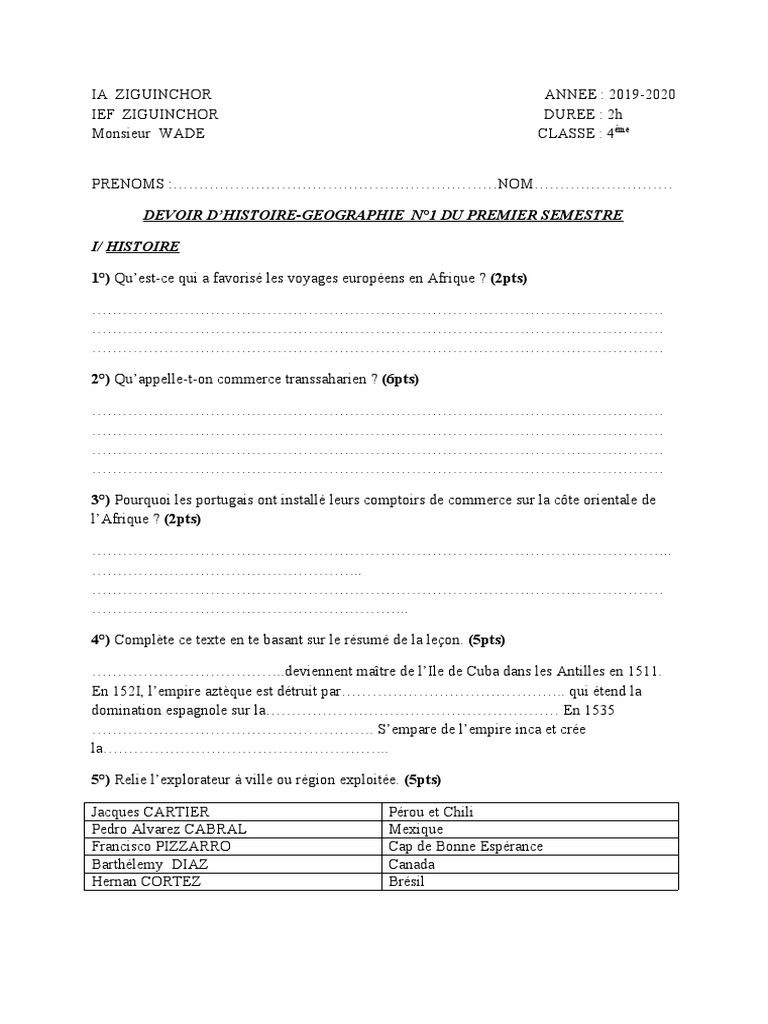 Manuel Histoire géographie 4ème Corrigé Devoir Histoire Géographie Quatrième | PDF | Communauté économique des  États de l'Afrique de l'Ouest