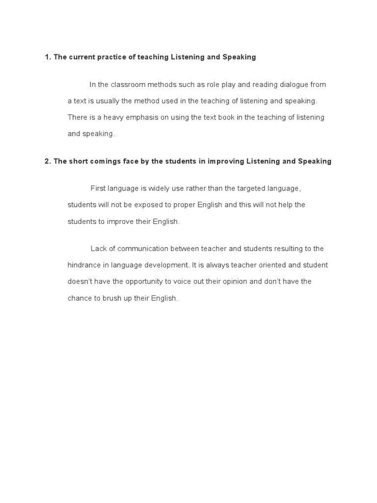 The Current Practice of Teaching Listening and Speaking | PDF ...