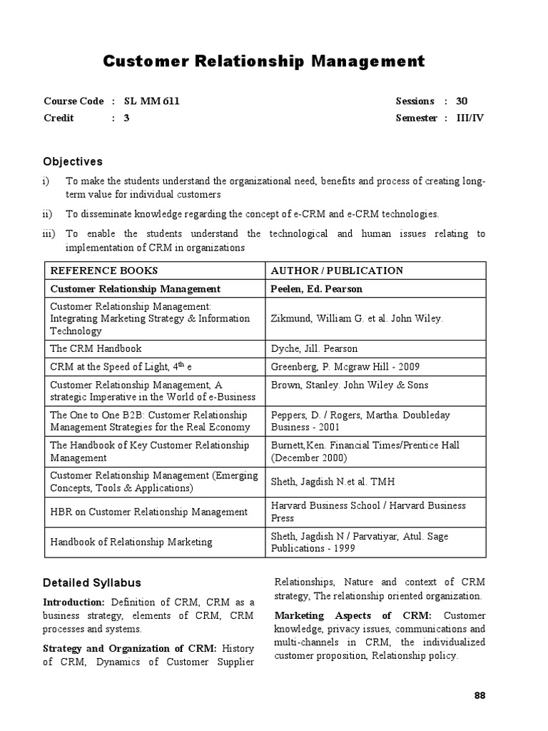 CRM Course Syllabus Overview | PDF | Customer Relationship Management ...