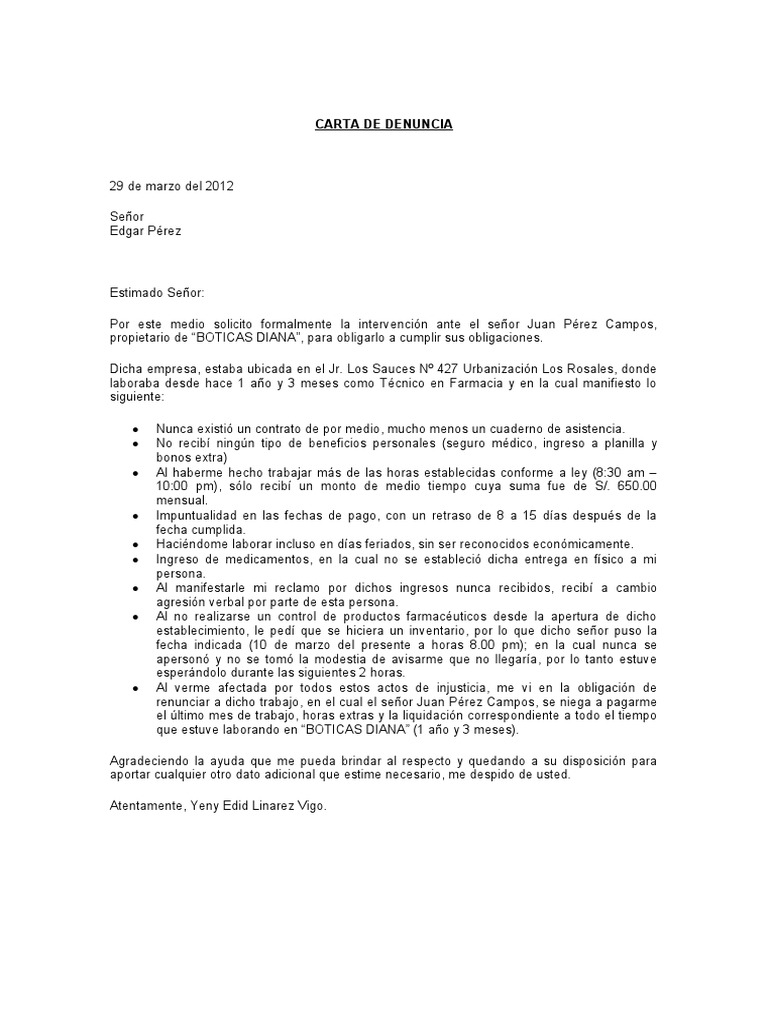 Carta de Denuncia | PDF