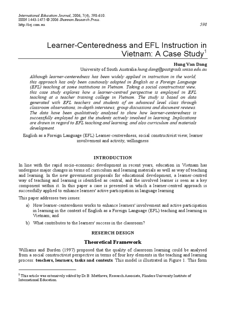 Learner-Centeredness and EFL Instruction in Vietnam: A Case Study | PDF ...